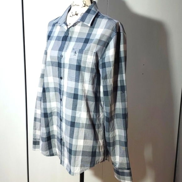 Penguin- Mens Black Gray White Checkered Shirt Sz.Large - Picture 2 of 5